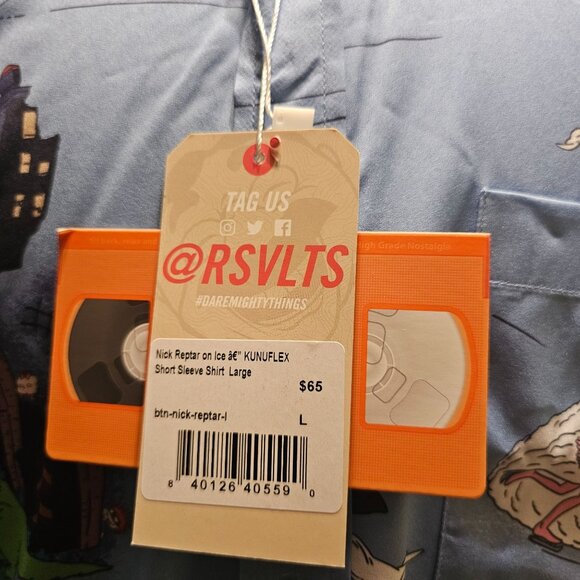 RSVLTS Nickelodeon Rugrats Reptar on Ice Short Sleeve Shirt Blue L~ New w Tags - Picture 9 of 11